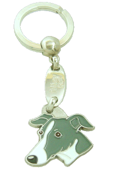 WHIPPET GREY WHITE <br> (keyring, engraving included)